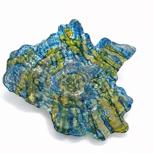 Large Iridescent Art Glass Bowl|Blue/Gold Decorative Center Piece